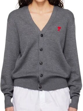 AMI De Coeur Wool Cardigan Heather Gray Size Medium